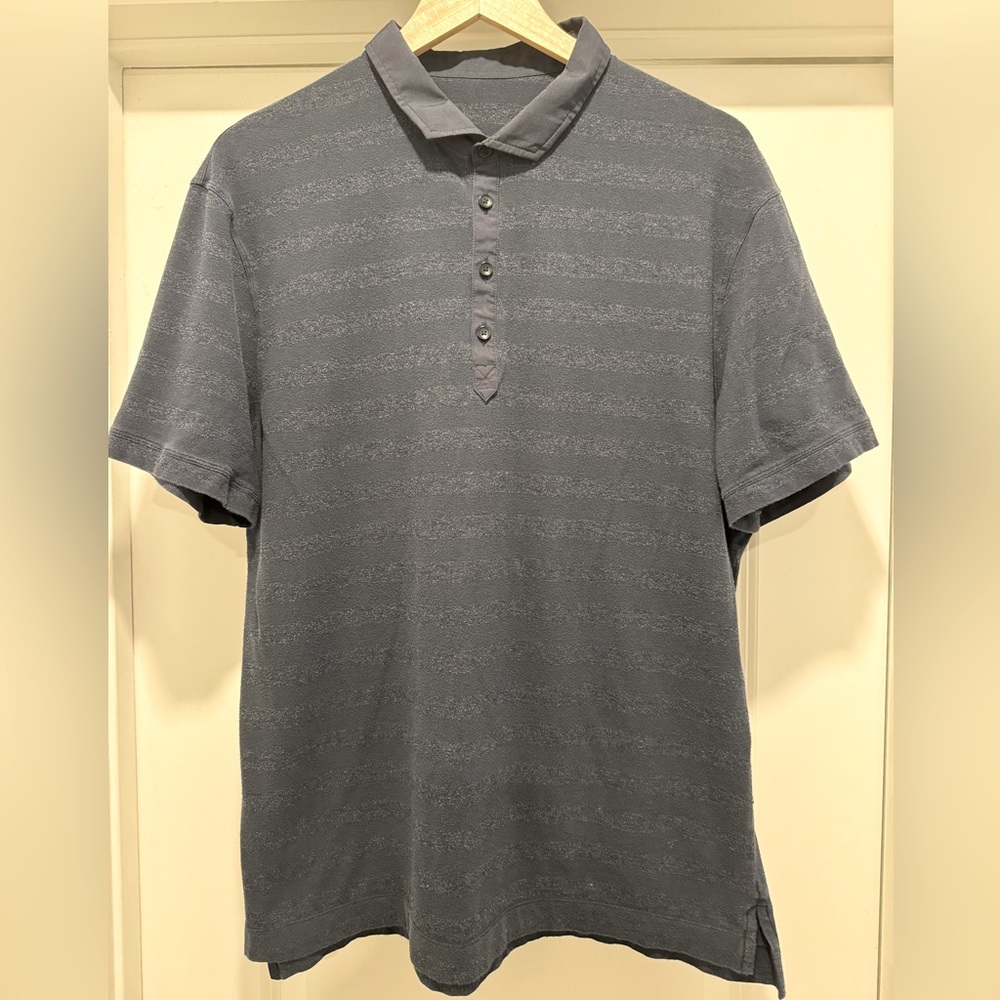 Lululemon Men’s Blue Polo Shirt Athletic Striped Large